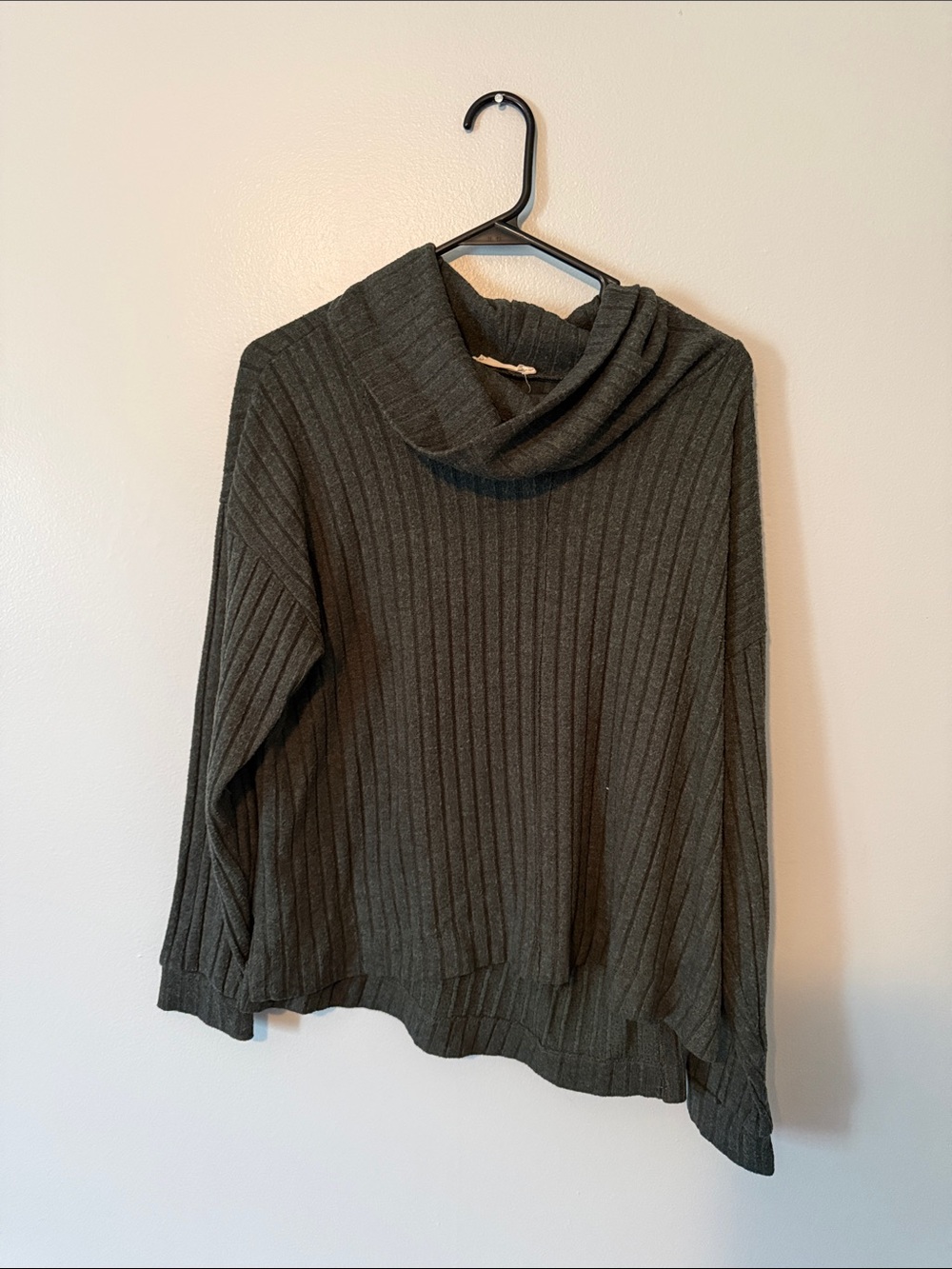 Lush Olive Green Ribbed Cowl Neck Sweater